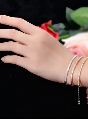 S0143利赢 韩版创意精致手饰品微镶锆石闪亮单排弧形手链可调节