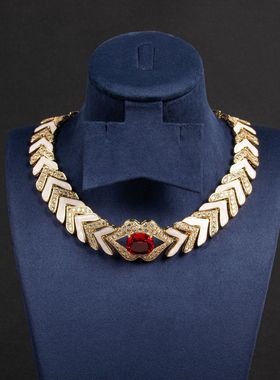 跨境高定珠宝锆石项链宴会奢华小众嘴唇创意几何项链礼服配饰饰品