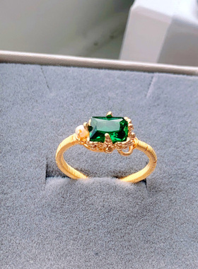 韩国网红长方形祖母水晶日式戒指