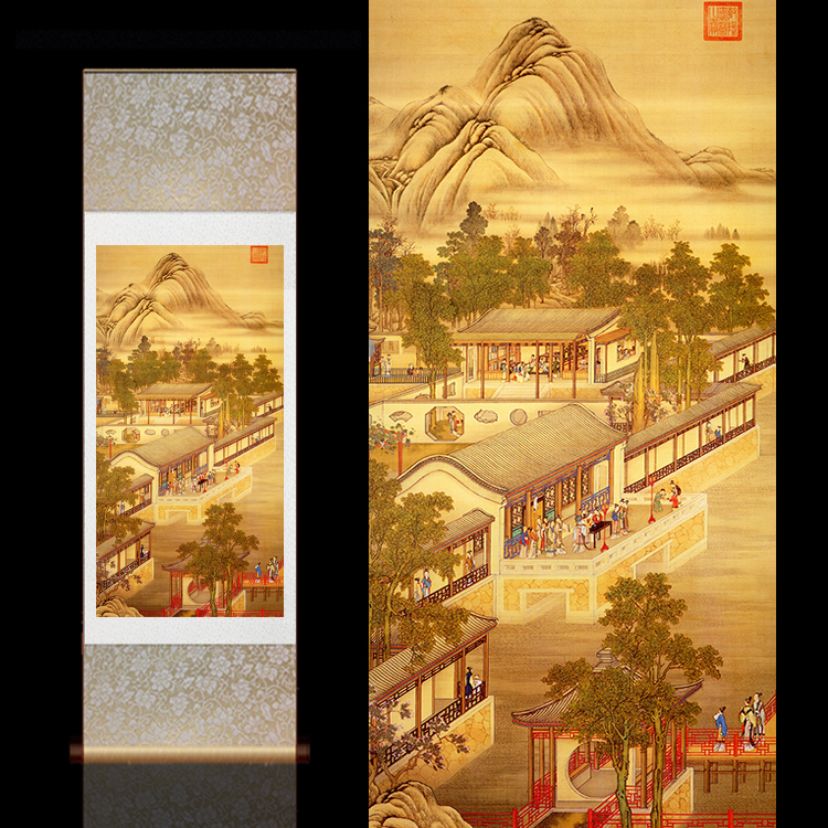 郎世宁国画古风卷轴画古典壁画定制酒店装饰十二月令客厅卷轴挂画