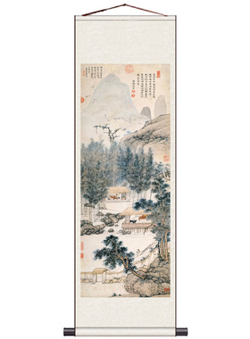 国画仿古卷轴茶楼装饰板桥竹字