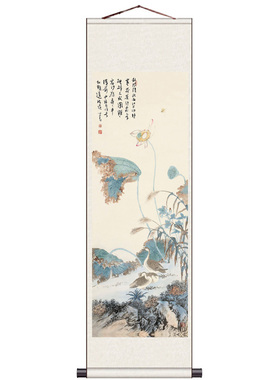 溥儒秋荷落雁桃花双燕丝绸画国画卷轴画框画定制茶楼装饰画自粘画
