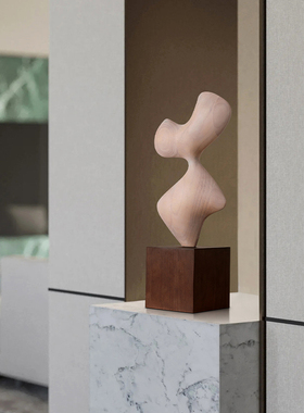 样板房创意抽象木雕摆件客厅玄关装饰品酒店售楼处软装雕塑艺术品