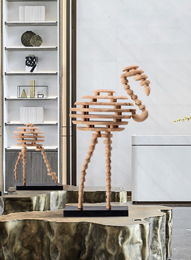 火烈鸟木质工艺品抽象动物雕塑摆件展厅门店橱窗落地装饰艺术装置