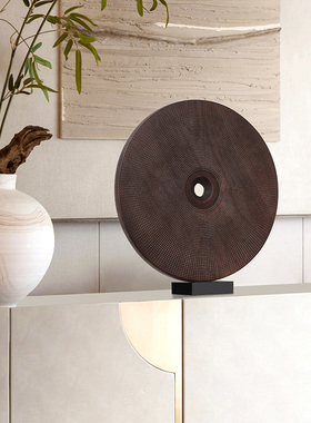 酒店样板房圆形抽象艺术木雕摆件客厅玄关装饰品软装雕塑家居饰品