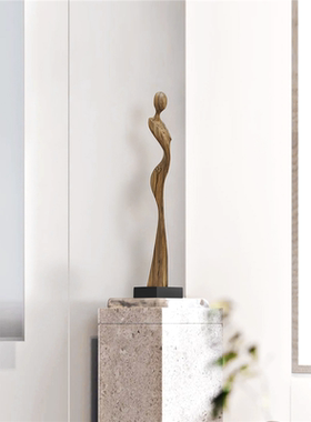 现代抽象人物艺术雕塑摆件高级软装样板房客厅玄关竖高木雕装饰品