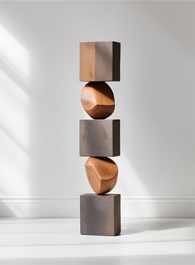 无尽之柱设计师酒店样板房实木雕塑艺术落地摆件售楼处玄关装饰品