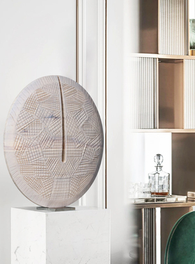 酒店样板间现代抽象圆形木雕摆件营销中心软装客厅玄关装饰艺术品