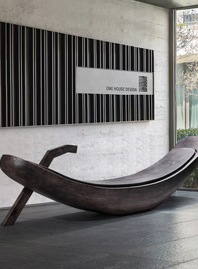 酒店大堂抽象木雕船型落地摆件室内大型装饰品售楼处会所艺术装置