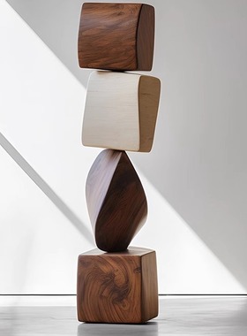 酒店样板房木雕落地摆件客厅玄关抽象竖高雕塑艺术品售楼处装饰品