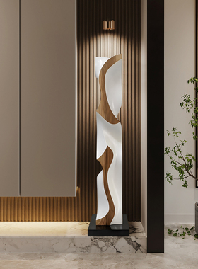 酒店样板间抽象木雕装饰摆件入户玄关雕塑艺术品创意竖高软装摆设