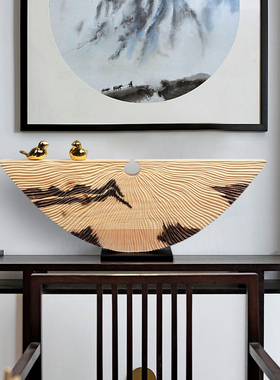 酒店样板间半月型抽象木雕工艺品摆件别墅客厅玄关雕塑艺术品摆设