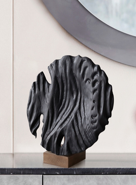 现代抽象木雕工艺玄关摆件酒店样板间装饰室内软装木质雕塑艺术品