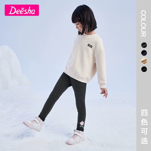 Флисовые демисезонные леггинсы, черные детские удерживающие тепло штаны, детская одежда, в западном стиле