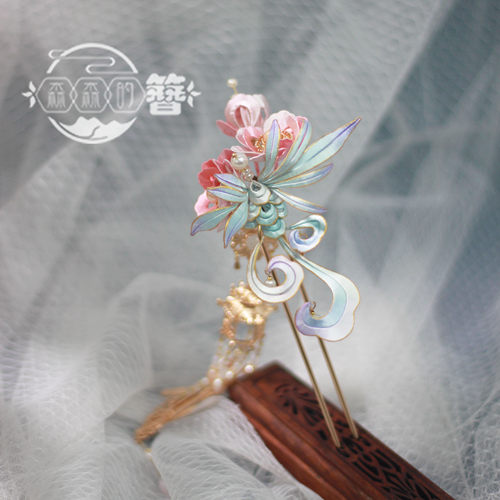 森森的簪丨青翎丨原创非遗缠花发饰高端古风新中式汉服流苏盘发簪 - 图0
