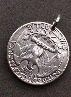 美国古董900银币改制吊坠 市面少见！特别！纯银复古项链配饰挂坠