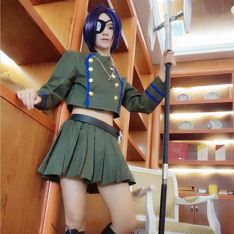 日本动漫家庭教师库洛姆骷髅cos服女军制服裙cosplay服装送眼罩-图1