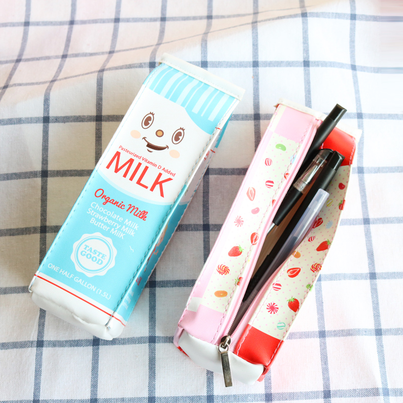 韩国可爱创意趣味牛奶盒笔袋简约女生学生文具盒铅笔袋笔盒收纳袋