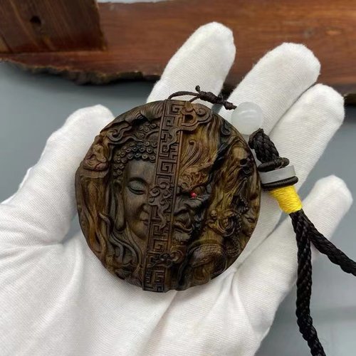 沉香木手工雕刻佛魔一念之间手玩把件木雕善恶平安吊坠工艺品挂件 - 图0
