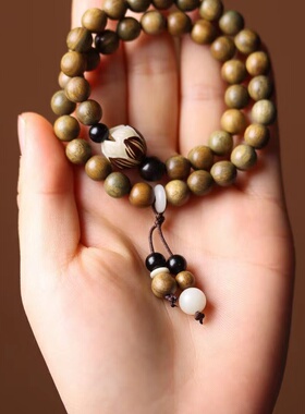 绿檀手串原创设计复古风女学生双圈串珠子手链方块中国风手串