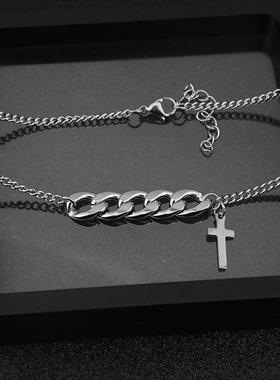 拼接十字架酷帅风钛钢短项链