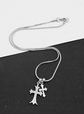 钛钢十字架蛇骨链男女锁骨链