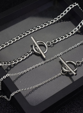 钛钢双层叠戴朋克风锁骨链