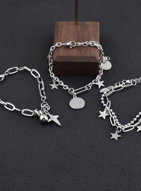 甜酷女孩个性手链复古金属混搭送礼饰品简约星星不掉色手链手串男