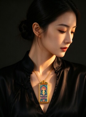 古法彩绘唐卡擦擦黄财扎基绿度母药师景区文创立体藏式唐卡吊坠