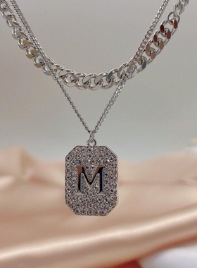 欧比雅比防过敏时尚叠戴双层字母嘻哈休闲项链女T恤配饰高级中链