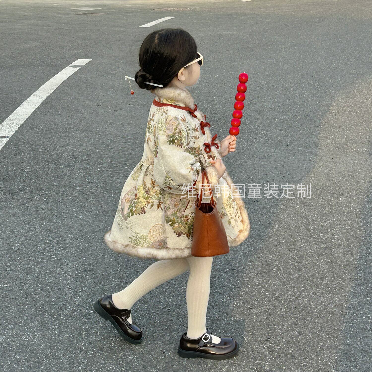 2025新款儿童宝宝雪尼尔提花加绒中国风长款大衣外套女童气质旗袍