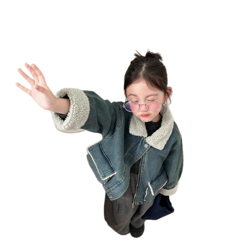 韩国童装2025冬款女童复古洋气加绒保暖外套儿童气质毛领牛仔棉服,淘宝优惠券,粉丝福利购,淘宝优惠卷