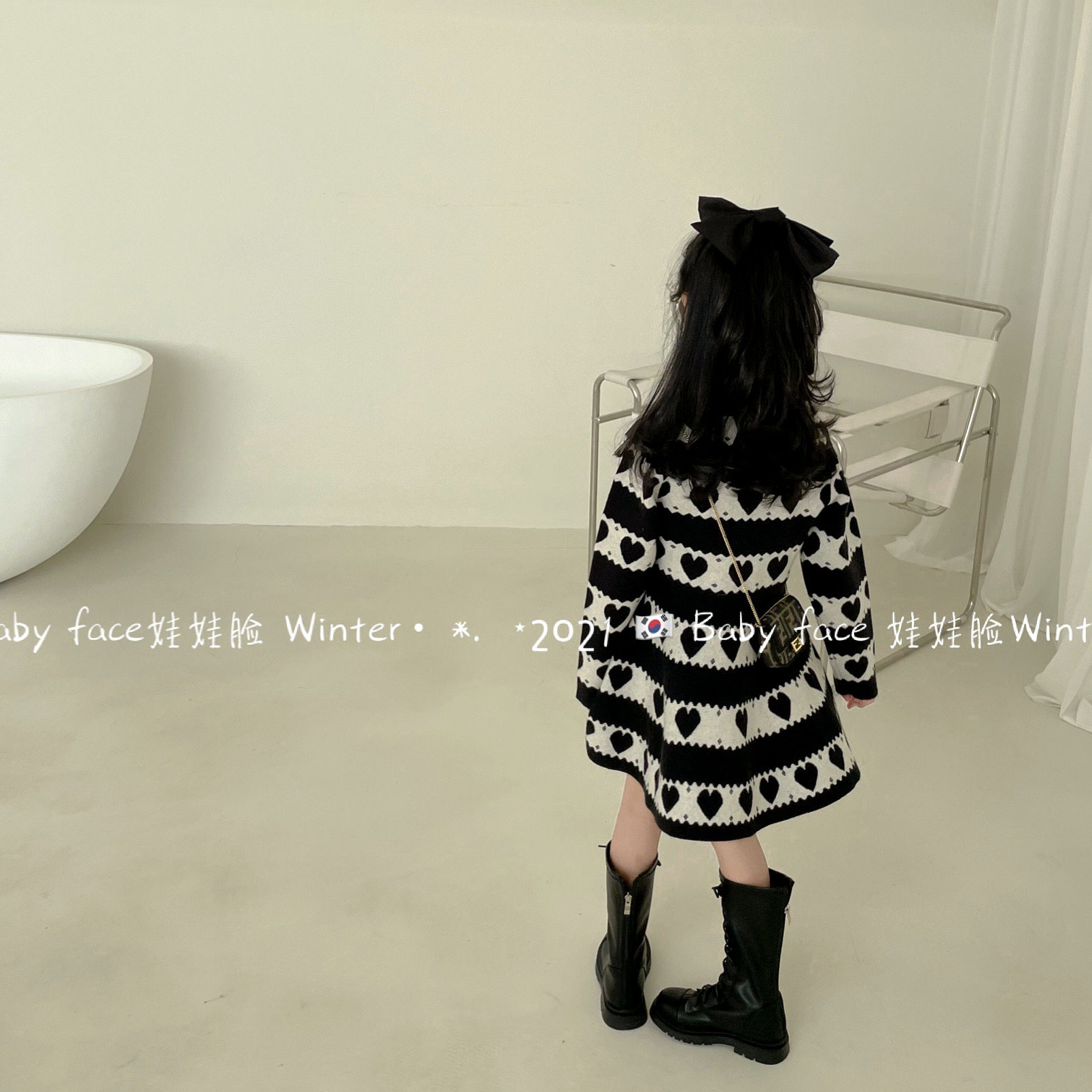 儿童洋气公主裙2025秋冬韩国版女童宝宝大裙摆爱心棉线针织连衣裙,淘宝优惠券,粉丝福利购,淘宝优惠卷