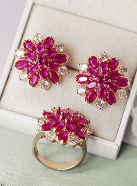 红宝石花朵戒指红宝石气质晚宴风