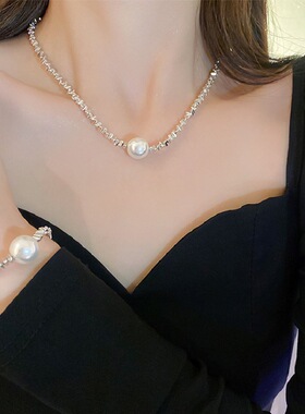人造碎银形不规则珍珠项链轻奢高级感小众时尚颈链锁骨链简约配饰