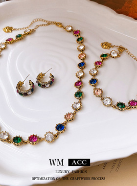 中古项链 复古镶钻巴洛克风个性创意设计感锁骨链 轻奢项饰女批发