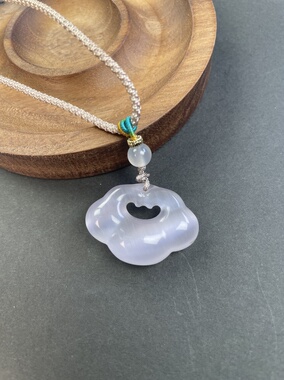 猫眼石平安锁祥云如意锁吊坠淡紫色