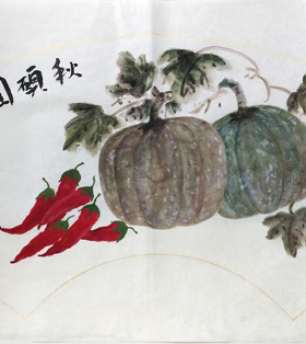 手绘国画 客厅餐厅挂画 丰硕三尺扇面定制