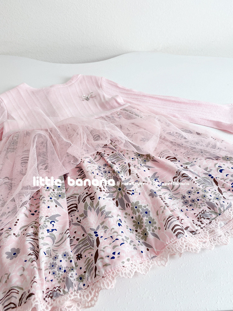 不打折韩国女童宝宝春秋针织拼接长袖喇叭袖胸花碎花纱裙连衣裙,淘宝优惠券,粉丝福利购,淘宝优惠卷