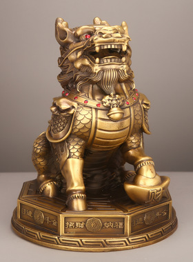 纯黄铜八卦财富麒麟金属工艺品客厅玄礼品摆件