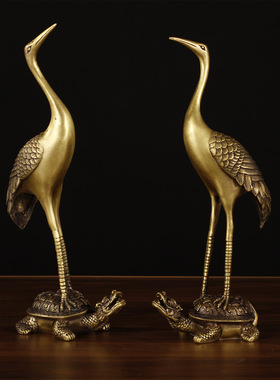 黄铜龟鹤家居摆件龟鹤延年单鹤踩龟长寿龟老人祝福礼装饰品摆设