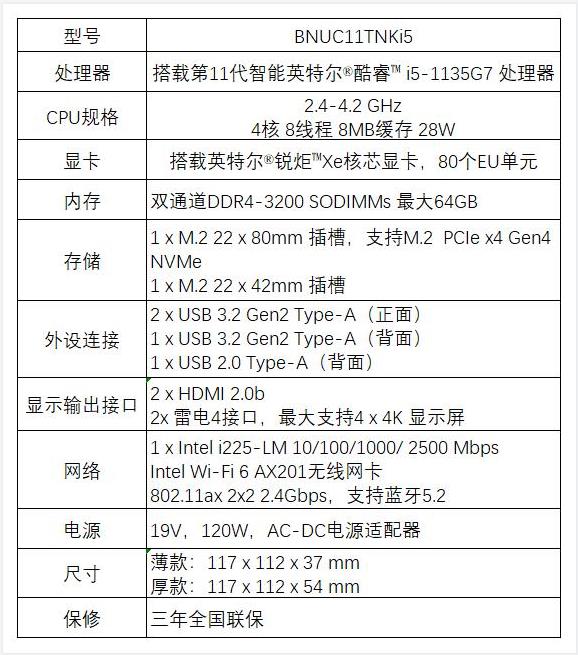 英特尔11代酷睿NUC11TNKi5老虎峡谷迷你主机家用办公商用学生电脑 - 图2