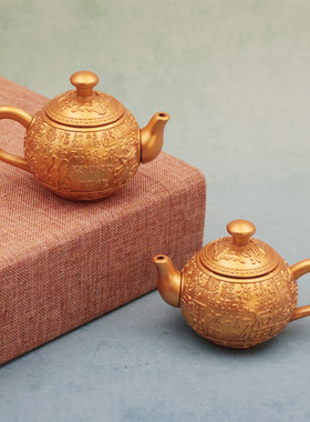 沙金浮雕百福把把壶转转手把件工艺品百福茶壶家居摆件装饰手把件