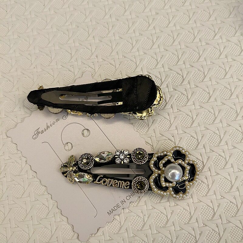 韩国复古山茶花重工发夹碎发侧边夹子BB夹精致珍珠小香风发夹批发 - 图2