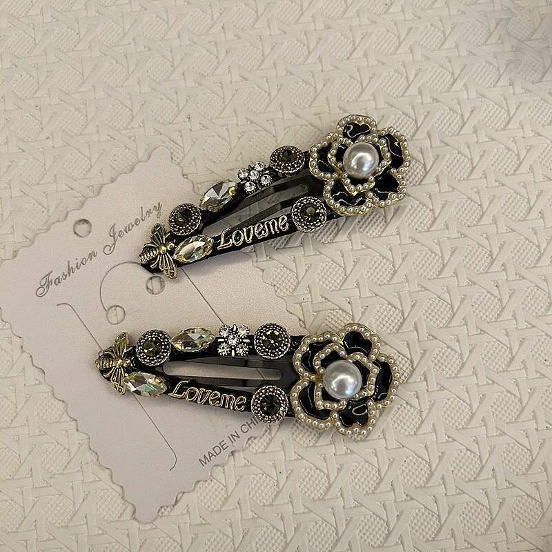 韩国复古山茶花重工发夹碎发侧边夹子BB夹精致珍珠小香风发夹批发 - 图1