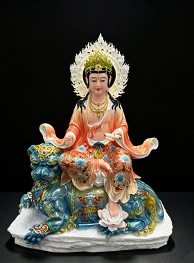 仿瓷文殊菩萨普贤菩萨摆件文殊师利法王子送礼桌面摆件家居摆件