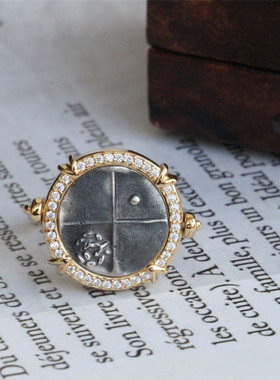 仿古币真币制模精美回头狮戒指