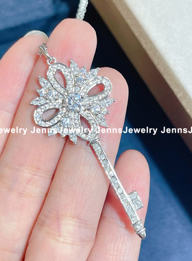 W STUDIO 925纯银镀金镶钻维多利亚雪花钥匙长款毛衣链 不掉色女