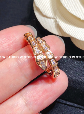 单圈满钻蛇头小众设计情侣对戒