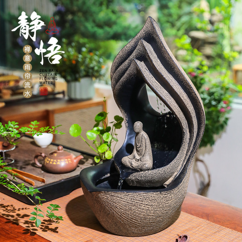 新中式禅意流水摆件家居办公室客厅玄关桌面装饰水景招财喷泉景观,淘宝优惠券,粉丝福利购,淘宝优惠卷